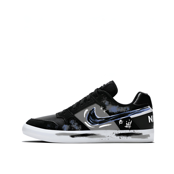 [Custom Sneakers] Nike SB Delta Crown Hand-Painted Graffiti Trendy Personality Campus Style Versatile Anti-Slip Wear-Resistant Lightweight Low-Top Skate Shoes Unisex Black Blue