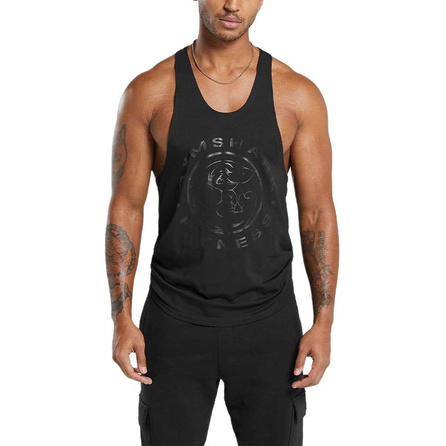 GYMSHARK Anime Print Letter Round Neck Slim Sleeveless Tank Top Men's Black