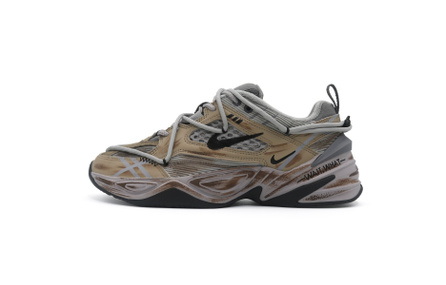 [Custom Sneakers] Nike M2K Tekno Shoe Talk Eight Industrial Ruins Wasteland Style Functional Distressed Deconstructed Laces Fashion Trendy Comfortable Versatile Anti-Slip Low-Top Dad Shoes Unisex Grey Brown