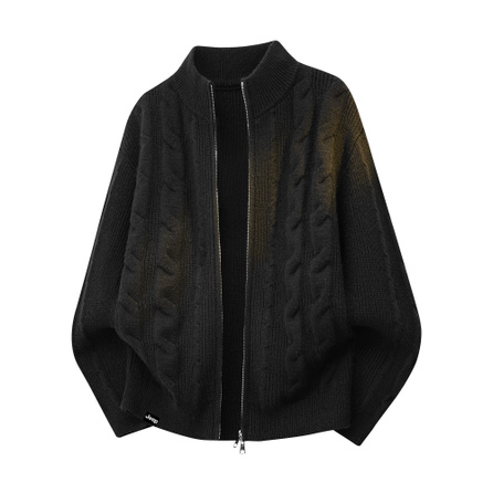 Jeep Casual Series American High Street Retro Minimalist Cleanfit Textured Knit Jacket Relaxed Soft Comfortable Skin-Friendly Warm Windproof Stand Collar Double Zipper Cardigan Sweater Unisex
