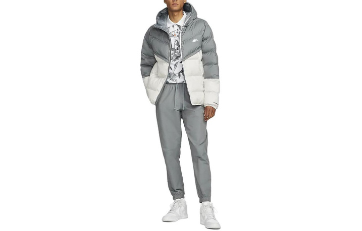 Nike Primaloft® Jacket Color Block Logo Print Zip Hooded Loose Long Sleeve Jacket Men's Gray