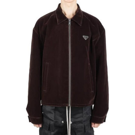 PRADA Solid Color Logo Zip-Up Long Sleeve Jacket Men's Brown