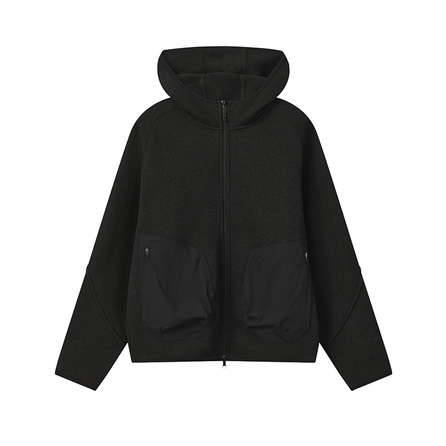 FILA MILANO Series Warm Fashion Simple Classic Casual Sports Comfortable Versatile Knit Loose Hooded Jacket Men's Black