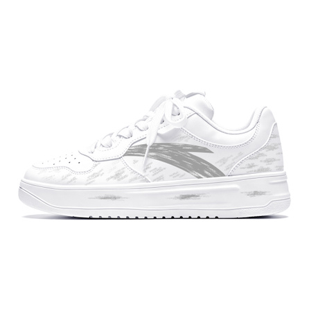 [Custom Sneakers] Anta Relaxed Wind Trace Narrative White Synthetic Leather Graffiti Street Trendy Versatile High Street Motorcycle Niche Personalized Lightweight Anti-Slip Wear-Resistant Low-Top Skate Shoes Unisex White Grey