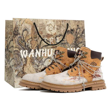 Custom Shoes Dickies 'Desert Rider' Waterproof Wear-Resistant Fashion Retro Classic Versatile Street Graffiti Metal Chain Outdoor Boots Unisex Khaki White