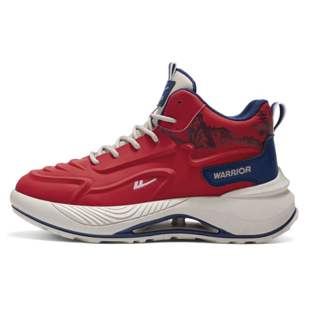 Warrior Horse Year Limited Qiji Red Height-Increasing Wear-Resistant Cushioning Jogging Shoes Comfortable Breathable Casual Shoes Autumn/Winter Fashion Men's Mid-Top Lace-Up Dad Shoes Men's