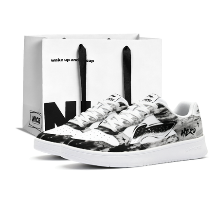 [Custom Sneakers] LiNing Floating Boat Obsidian Gift Bag Version Ink Wash Graffiti Trend Versatile Chinese Style Distressed Classic Retro Anti-Slip Wear-Resistant Lightweight Low-Top Skate Shoes Men's