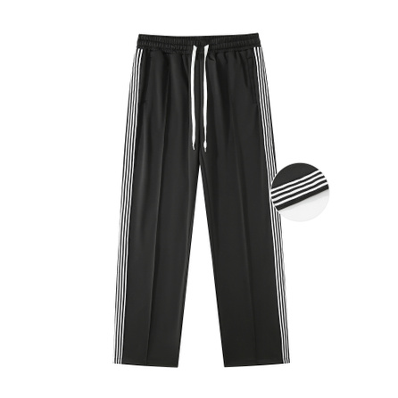 HELIPORT Side Stripe School Uniform Pants Mixed Fine Stripe Drawstring Straight Loose Fall Casual Pants Unisex Black