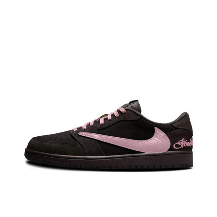 [Custom Sneakers] Travis Scott x Jordan Air Jordan 1 Satin Pink Mocha Fashion Trendy Shock Absorption Anti-Slip Low-Top Retro Basketball Shoes Unisex Pink Brown