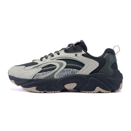 Xtep Cat Paw Shoes National Trend Retro Fashion Versatile Sport Comfortable Cushioned Supportive Rebound Wear-Resistant Lightweight Anti-Slip Low-Top Casual City Commute Speed Training Running Shoes Men's Gray Black Cyan