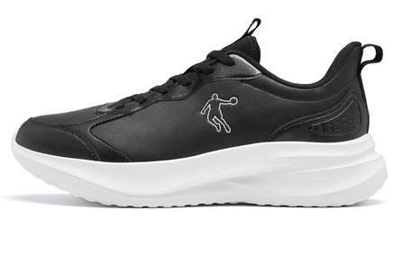 Qiaodan Sport Casual Commuter Versatile Leather Waterproof Comfortable Soft Sole Cushioning Anti-Slip Wear-Resistant Lightweight Breathable Low-Top Xiu-Light Speed Tech Training Running Shoes Men's Black White