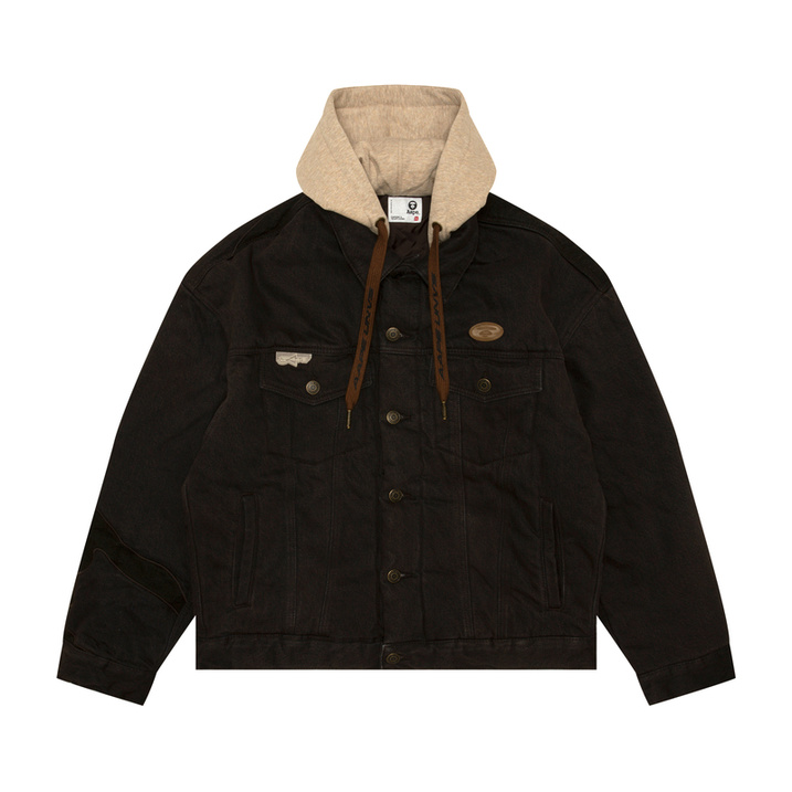 Aape FW24 Ape Face Letter Embroidery Trendy Washed Denim Jacket Men's Tan