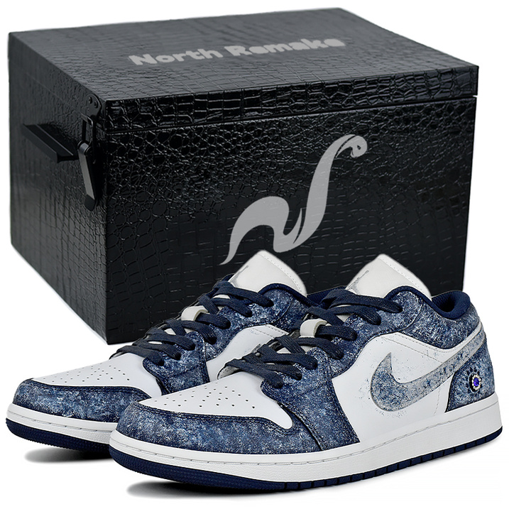 Jordan Air Jordan 1 Galaxy Blue and White Porcelain Gift Box Hand-Painted Refreshing Exquisite Trendy Fashion Versatile High Street Wear-Resistant Low-Top Retro Basketball Shoes Men's Blue White