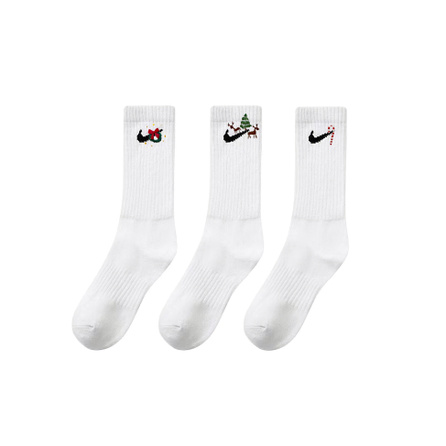 Custom Apparel Nike 'Snow Cake Amber' Hand-Embroidered Flowers Sport Casual Training Mid-Calf Socks Unisex 3-Pack White