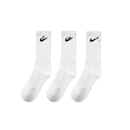 Custom Apparel: Nike 'Colorful Amber' Hand-Embroidered Sport Casual Training Crew Socks Unisex 3-Pack White
