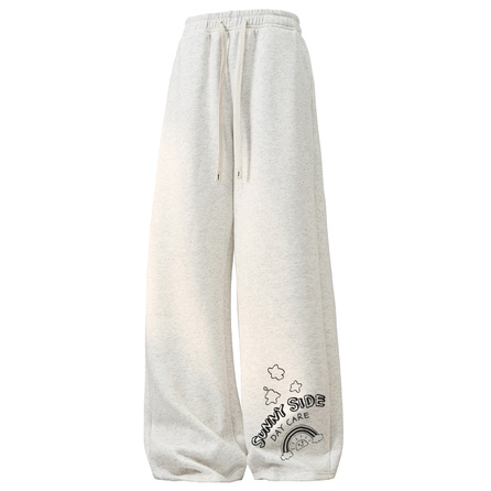 Disney American High Street Trendy Fun Cartoon Rainbow Letter Print Loose Age-Reducing Lazy Casual Fashion Relaxed Comfortable Breathable Preppy Straight Drape Floor-Length Drawstring Knit Sports Pants Unisex