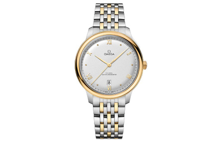 OMEGA De Ville Prestige Automatic Mechanical Movement 30m Water Resistant Men's Watch Swiss Made 40mm Silver Dial Stainless Steel 18k Gold Bracelet