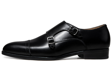 THOM WILLS Business Commute Versatile Calfskin Monk Shoes Dress Shoes Men's Black