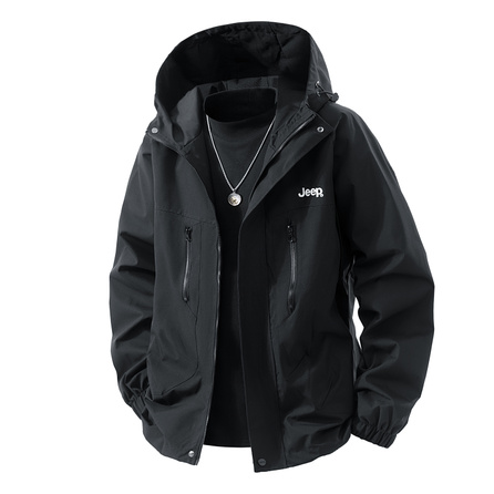 Jeep Unisex American Retro Embroidered Logo Hooded Windbreaker