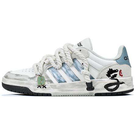 [Custom Sneakers] adidas Neo Entrap Jiangnan Misty Rain Horse Year CNY Cool American Retro Chinese Style Anti-Slip Wear-Resistant Low-Top Skate Shoes Unisex White/Cyan