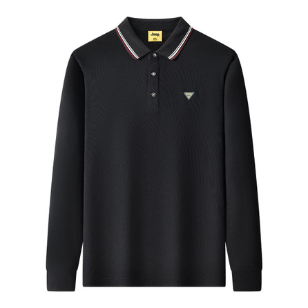 Jeep Urban Casual Series Luxury High-End Cotton Sweat-Absorbent Comfort Creative Leather Logo Tag Skin-Friendly Daily Commute Light Business Golf Attire Civil Servant Long Sleeve Polo Shirt Unisex