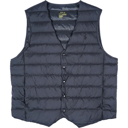 Polo Ralph Lauren Pony Embroidery Solid Color Quilted V-Neck Side Pocket Buckle Closure Down Vest Men's Black