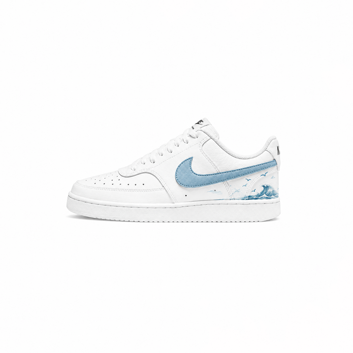 Custom Sneakers Nike Court Vision 1 Wave Summer Tide Light Blue Sea Couple Shoes Comfortable Versatile Casual Shoes Non-Slip Wear-Resistant Breathable Low-Top Skate Shoes Unisex White Blue