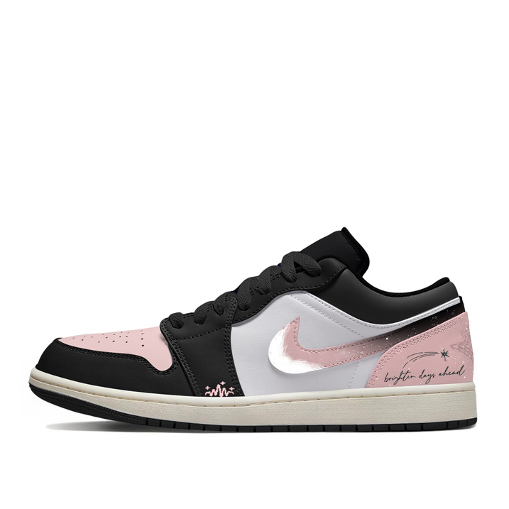 [Custom Sneakers] Jordan Air Jordan 1 Pink Mist Tide Shadow Cushioning Low-Top Kids Basketball Shoes Black Pink Unisex