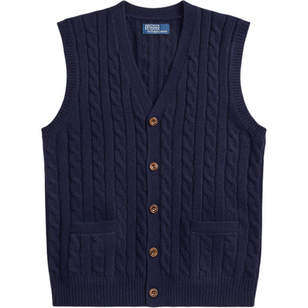 Polo Ralph Lauren FW25 Regular Fit Cable Knit Wool Cashmere V-Neck Cardigan Vest Men's