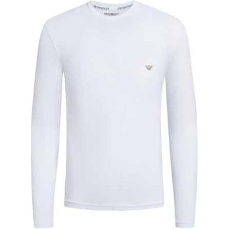 EMPORIO ARMANI FW24 Solid Color Round Neck Logo Emblem Long Sleeve T-Shirt Men's White