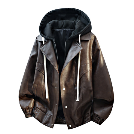 Jeep Patrol Blade Motorcycle Style Faux Two-Piece Hooded American Vintage Maillard Casual Windproof Leather Jacket Men's