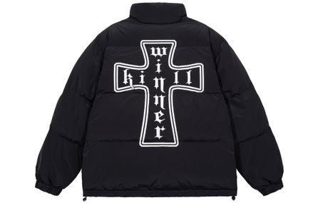 KILLWINNER Noah's Ark Cross Letter Print Stand Collar Loose Thick Cotton Padded Jacket Unisex