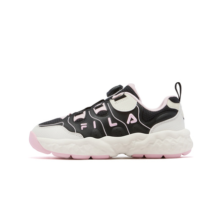 FILA KIDS Heritage-FHT Synthetic Leather Fabric Waffle Sole Lightweight Fashion Basketball Shoes Black/Off White Children's