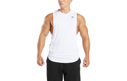 GYMSHARK REACT DROP ARM TANK Minimalist Logo Print Breathable Slim Fit Crew Neck Sleeveless Tank Top Men's White