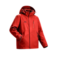 Jeep Solid Color Hooded Spliced 3-in-1 Embroidered Detachable Fleece Liner Multi-Functional American Vintage Comfortable Mountain Outdoor Hiking Camping Windproof Waterproof Warm Versatile Light Luxury High-End Jacket Unisex Красный Сузаку