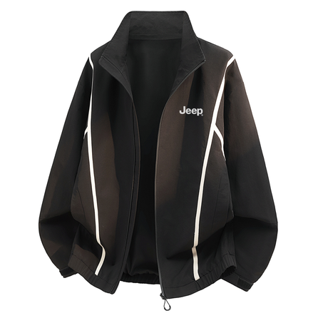 Jeep American Retro High Street Color-Block Patchwork Line Design Logo Print Spring Autumn Minimalist Basic Plus Size Genderless Loose Comfortable Trendy Fashion Daily Commute Outdoor Casual Sports Windproof Warm Versatile Jacket Unisex