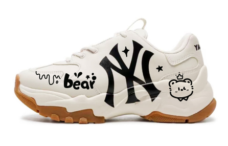 Custom SneakersMLB Big Ball Chunky Bear Cookie Fashion Casual Street Commute Wear-Resistant Breathable Low-Top Dad Shoes Unisex Light Beige
