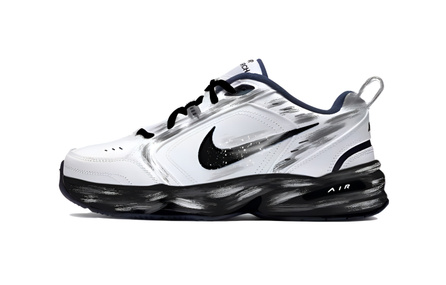 [Custom Sneakers] Nike Air Monarch 4 White Midnight Sun Minimalist Scratch-Off Slip-Resistant Height-Increasing Low-Top Dad Shoes Unisex Black White