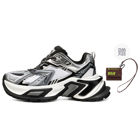OGR Tarantula 'Confession Season' Couple List Panda Lightweight Retro-Futuristic Light Mecha Shoes Anti-Slip Wear-Resistant Lightweight Height-Increasing Low-Top Platform Dad Shoes Unisex Black White Grey