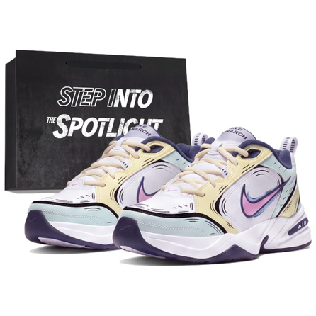 [Custom Sneakers] Nike Air Monarch 4 'Cloud Stroll' Leather Comic Style Thick Sole Trendy Dad Shoes Wear-Resistant Lightweight Anti-Slip Low-Top Casual Lifestyle Shoes Unisex Yellow Blue