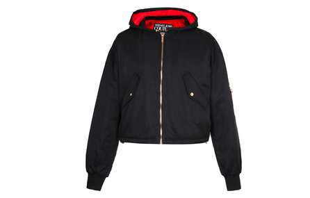 VERSACE JEANS COUTURE Letter Logo Print Hooded Cotton Jacket Men's Black