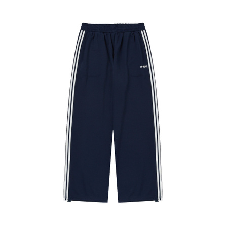NERDY SS24 Letter Logo Print Side Stripe Knit Joggers Unisex Dark Blue