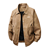 Jeep American Retro Tie-Dye Matte Motorcycle Style Warm Lapel Design Casual Fashion Loose Fit High Street Trendy Versatile Edgy Long Sleeve Jacket Top Plus Size Daily Commute Drop Shoulder Leather Jacket Unisex Карамельный цвет