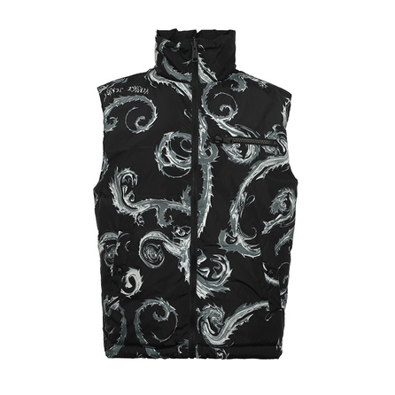 VERSACE JEANS COUTURE FW24 Black Base Silver Print Reversible Sleeveless Down Vest Men's Black