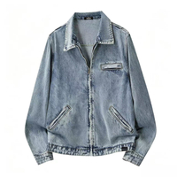 SESAME STREET American Workwear Multi-Pocket Vintage Washed Distressed Fashion Casual Loose Drop Shoulder Lapel Denim Jacket Men's Светло-синий