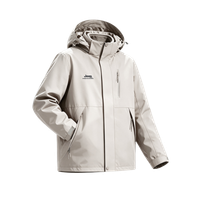 Jeep Solid Color Hooded Spliced 3-in-1 Embroidered Detachable Fleece Liner Multi-Functional American Vintage Comfortable Mountain Outdoor Hiking Camping Windproof Waterproof Warm Versatile Light Luxury High-End Jacket Unisex Светлый цвет хаки