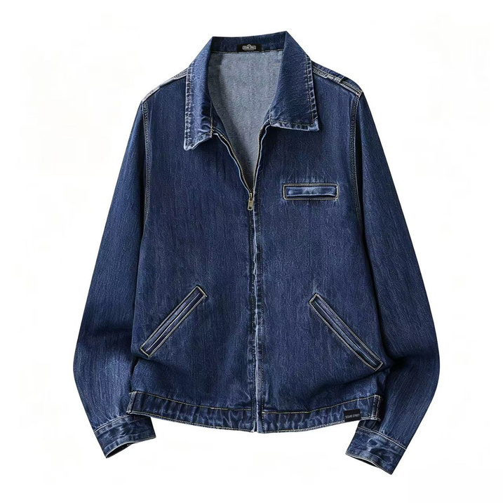 SESAME STREET American Workwear Multi-Pocket Vintage Washed Distressed Fashion Casual Loose Drop Shoulder Lapel Denim Jacket Men's