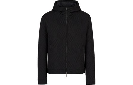 EMPORIO ARMANI FW22 Solid Pattern Embossed Hooded Jacket Coat Men's Black