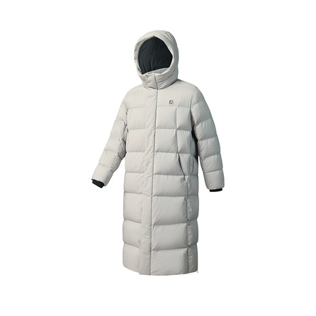 FILA Fitness Simple Fashion Casual Versatile Comfortable Warm Waterproof Loose Long Hooded Goose Down Jacket Unisex Misty