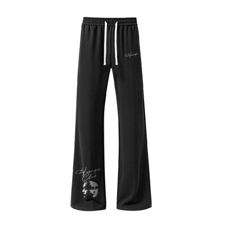 HUANQIU Four-Season Wearable Curve Pants American High Street Dual Personality Letter Print Simple Lace-Up Outdoor Running Fitness Basketball Joggers Versatile Knit Fleece Thickened Warm Slimming Straight-Leg Casual Pants Unisex